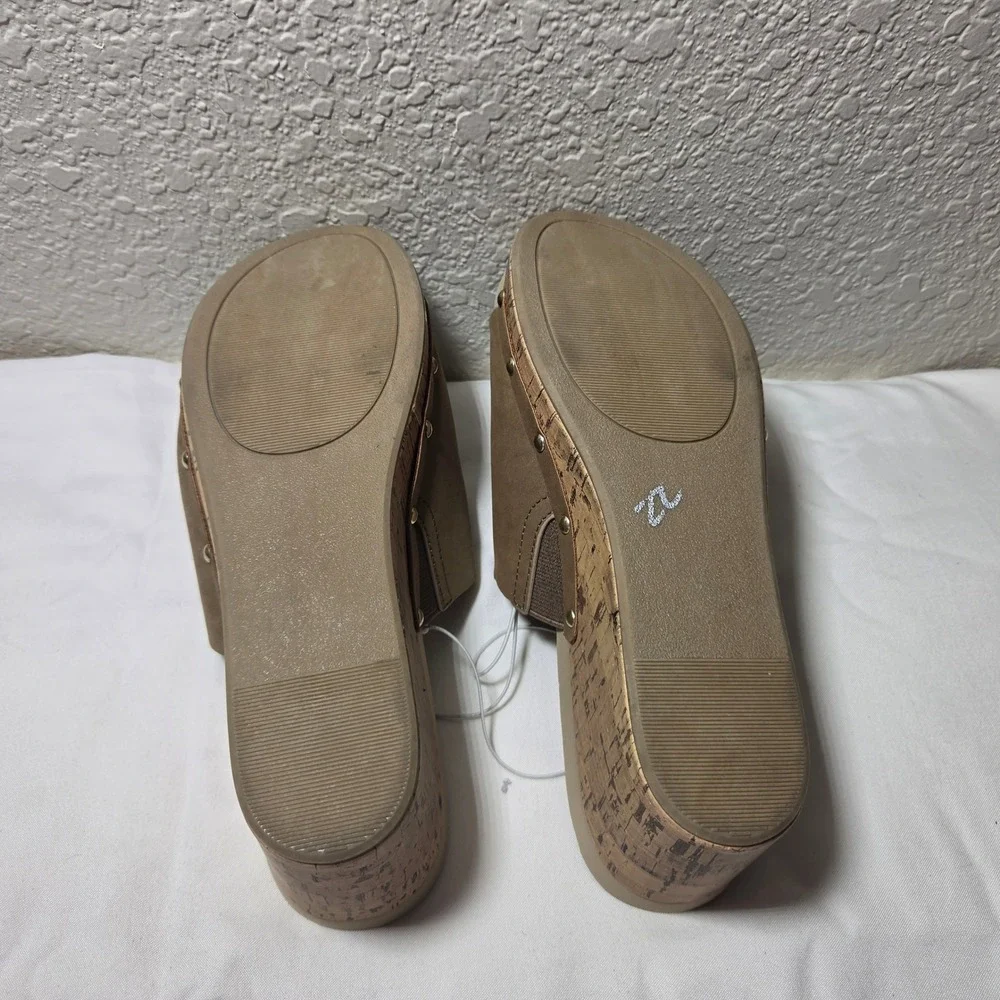 Jellypop Womens Tan Brown Faux Suede Cork Wedge Platform Slide Sandals Size 10